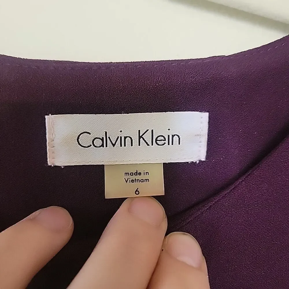 Calvin Klein Purple Midi Body Con Dress Bell 3/4 Sleeves Wedding Guest Size 6 - Picture 3 of 8